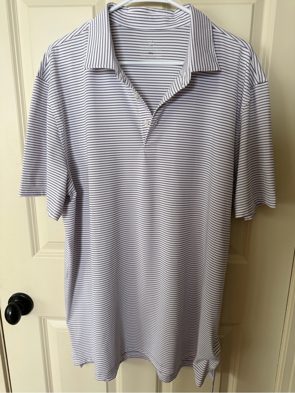 Souther Tide Men's Striped Polo Shirt - White with Navy Stripes